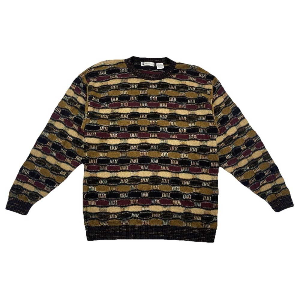 Bachrach Men's XL‎ Thin 3D Knit Sweater Neutral Colors Vintage USA
